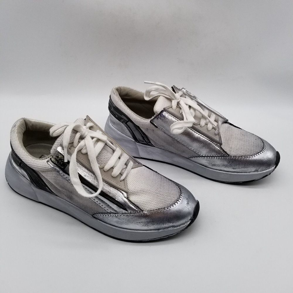 Franco Sarto Women Silver Imperial Distressed Sneakers 6.5 - Picture 4 of 8